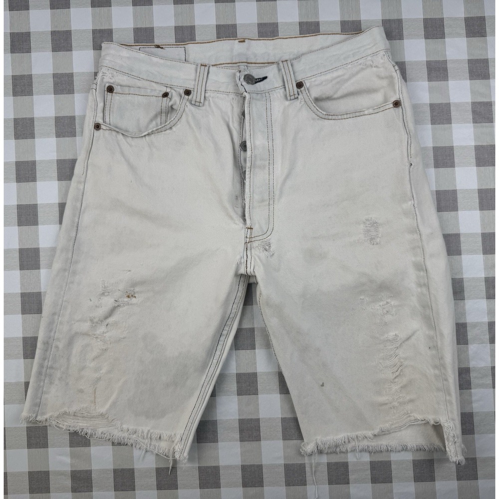 Levi's 501 Cutoff Shorts Cream White Raw Hem Minimalist Vintage 34